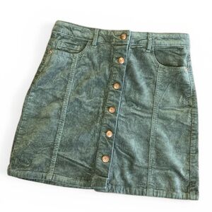 Green Corduroy Button Front Mini Skirt Cottagecore Fall Aesthetic Size 16